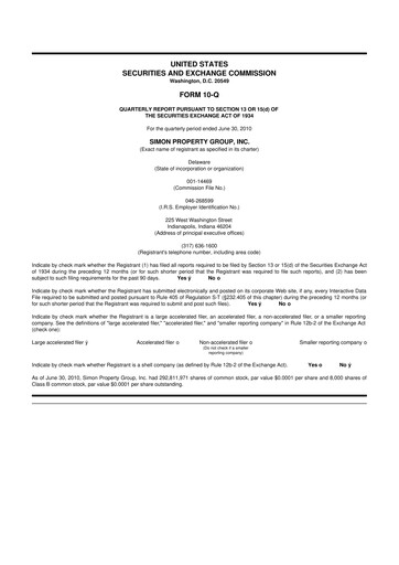 Thumbnail Simon Property Group 10-Q Quarterly Report FY 