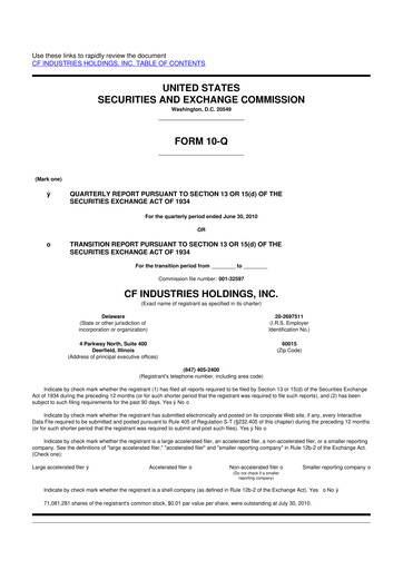 Thumbnail CF Industries
 10-Q Quarterly Report FY2010 