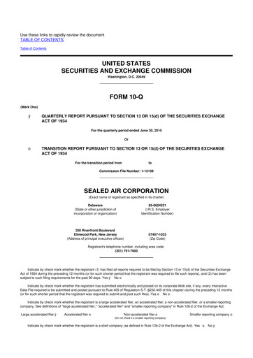 Miniature Sealed Air
 10-Q Rapport trimestriel  