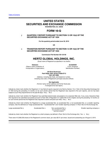 Miniature Herc Holdings
 10-Q Rapport trimestriel 2010 
