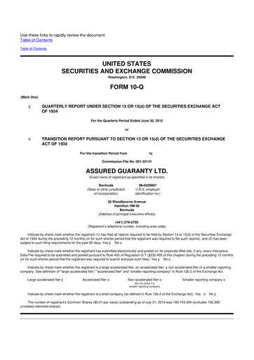 Miniature Assured Guaranty 10-Q Rapport trimestriel  