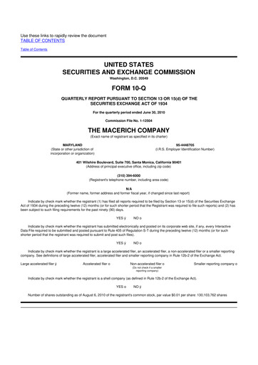 Thumbnail Macerich 10-Q Quarterly Report FY2010 