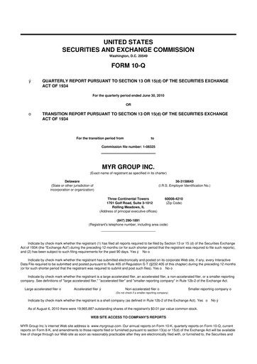 Thumbnail MYR Group 10-Q Quarterly Report FY 