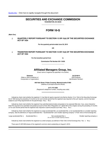 Thumbnail Affiliated Managers Group 10-Q Quarterly Report FY2010 