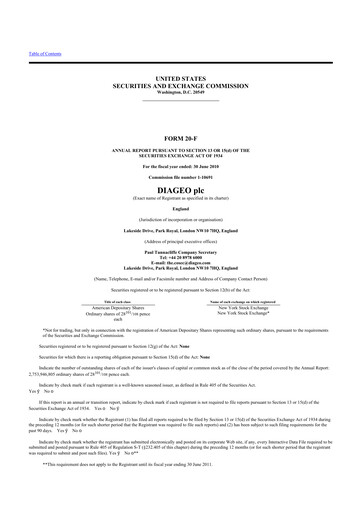 Thumbnail Diageo 20-F Annual Report 