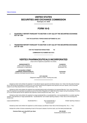 Thumbnail Vertex Pharmaceuticals 10-Q Quarterly Report FY2010 