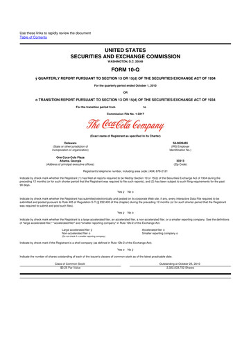 Thumbnail Coca-Cola 10-Q Quarterly Report FY2010 