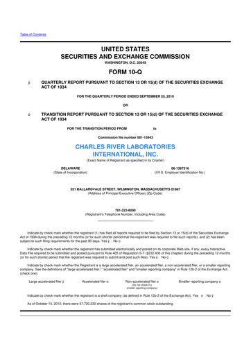 Vorschaubild Charles River Laboratories
 10-Q Quartalsbericht 2010 