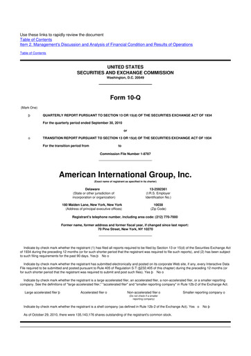 Thumbnail American International Group 10-Q Quarterly Report FY2010 