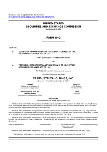 Thumbnail CF Industries
 10-Q Quarterly Report FY2010 