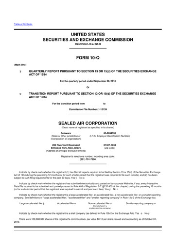 Miniature Sealed Air
 10-Q Rapport trimestriel 2010 