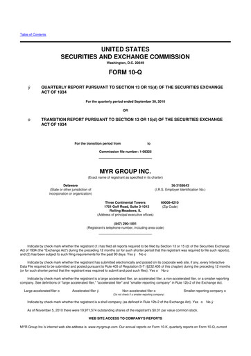 Thumbnail MYR Group 10-Q Quarterly Report FY 