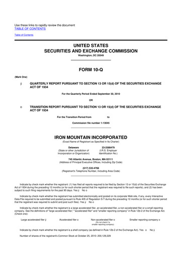 Thumbnail Iron Mountain 10-Q Quarterly Report FY2010 