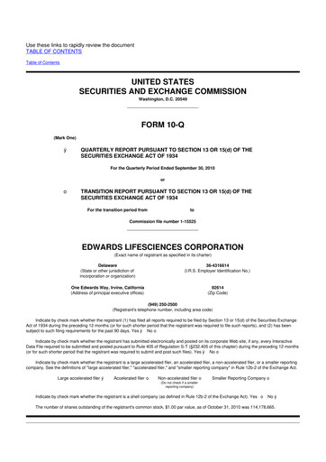 Thumbnail Edwards Lifesciences 10-Q Quarterly Report FY2010 