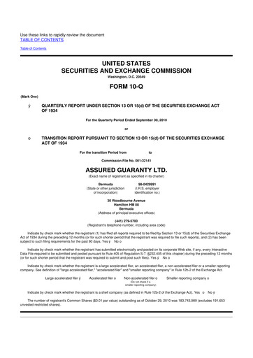 Miniature Assured Guaranty 10-Q Rapport trimestriel  