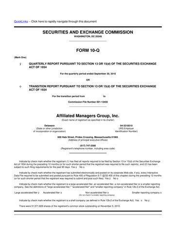 Thumbnail Affiliated Managers Group 10-Q Quarterly Report FY2010 