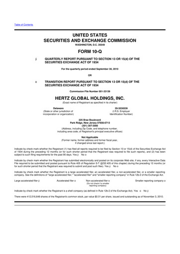 Miniature Herc Holdings
 10-Q Rapport trimestriel 2010 