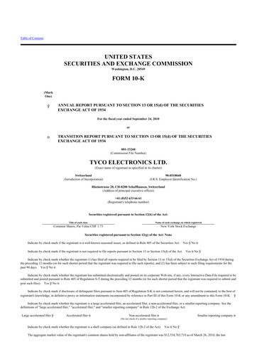 Thumbnail TE Connectivity
 10-K Annual Report 2010