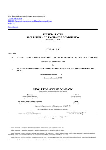 Thumbnail HP 10-K Annual Report 2010