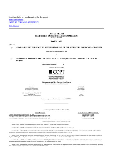Thumbnail COPT Defense Properties 10-K Annual Report 2010