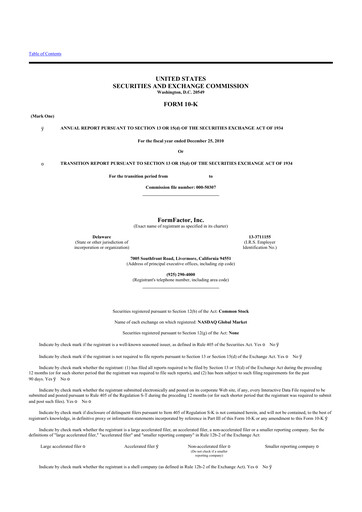 Thumbnail FormFactor 10-K Annual Report 