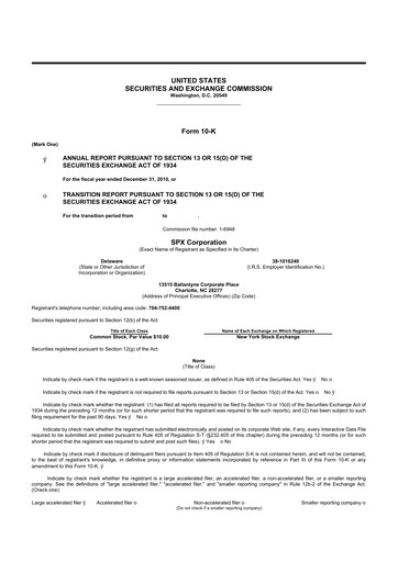 Thumbnail SPX Technologies 10-K Annual Report 2010