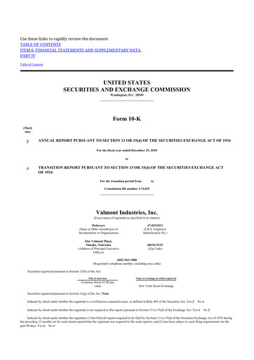 Thumbnail Valmont Industries
 10-K Annual Report 2010