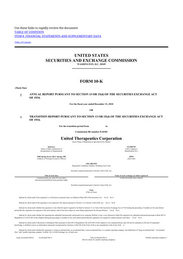 Thumbnail United Therapeutics 10-K Annual Report 2010