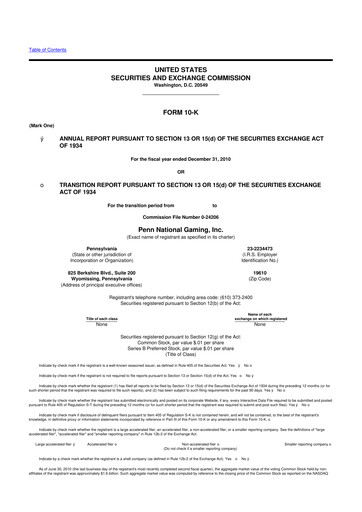 Thumbnail PENN Entertainment
 10-K Annual Report 2010