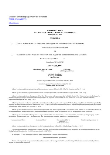 Thumbnail SkyWest 10-K Annual Report 