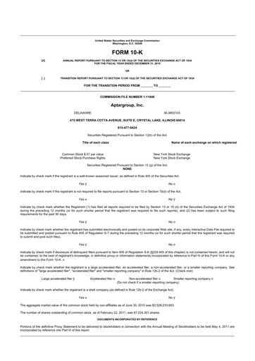 Thumbnail AptarGroup 10-K Annual Report 2010