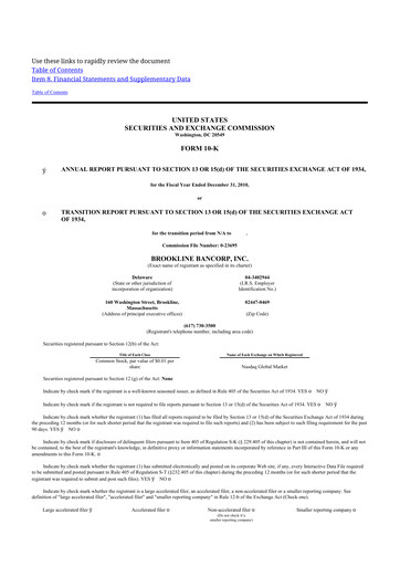 Thumbnail Brookline Bancorp 10-K Annual Report 2010