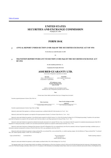 Thumbnail Assured Guaranty 10-K Annual Report 2010