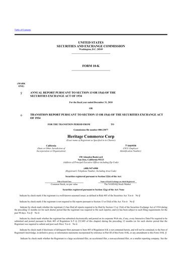 Thumbnail Heritage Commerce 10-K Annual Report 