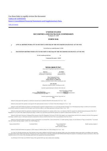 Thumbnail MYR Group 10-K Annual Report 