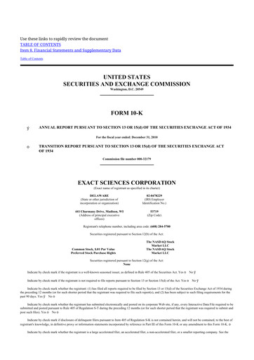 Thumbnail Exact Sciences 10-K Annual Report 