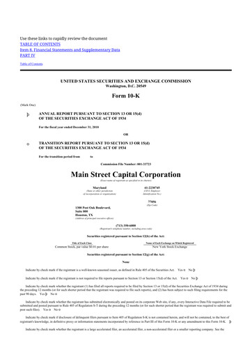 Thumbnail Main Street Capital
 10-K Annual Report 