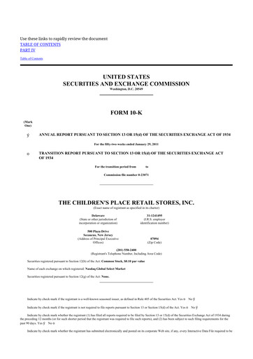 Thumbnail The Children's Place
 10-K Annual Report 2010