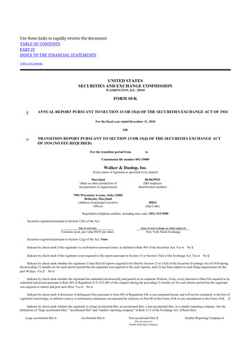 Thumbnail Walker & Dunlop

 10-K Annual Report 