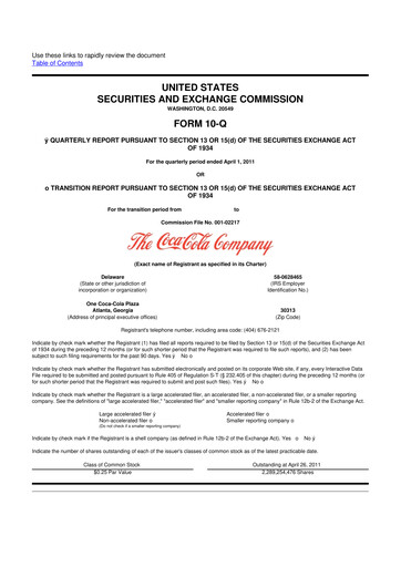 Thumbnail Coca-Cola 10-Q Quarterly Report FY2011 