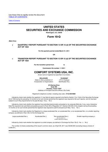Thumbnail Comfort Systems USA 10-Q Quarterly Report FY 