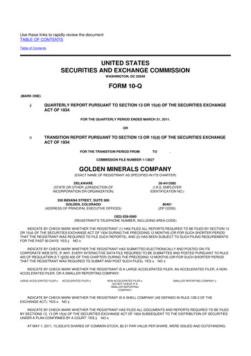 Thumbnail Golden Minerals
 10-Q Quarterly Report FY 