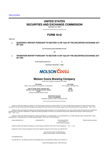 Thumbnail Molson Coors 10-Q Quarterly Report FY2011 