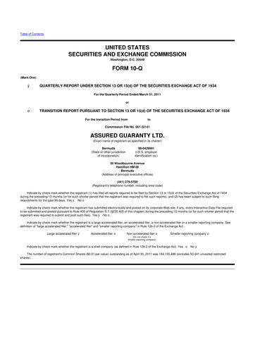 Miniature Assured Guaranty 10-Q Rapport trimestriel  