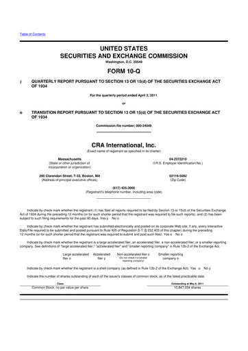 Thumbnail CRA International
 10-Q Quarterly Report FY 