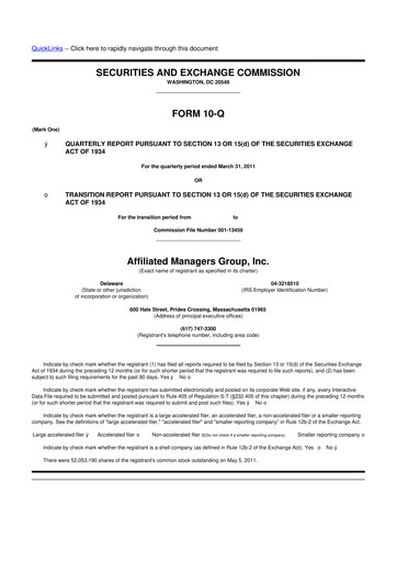 Thumbnail Affiliated Managers Group 10-Q Quarterly Report FY2011 