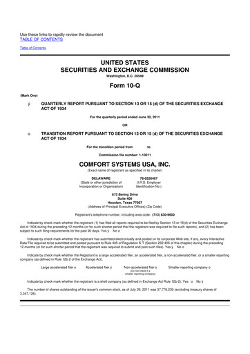 Thumbnail Comfort Systems USA 10-Q Quarterly Report FY2011 