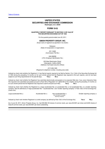 Thumbnail Simon Property Group 10-Q Quarterly Report FY 