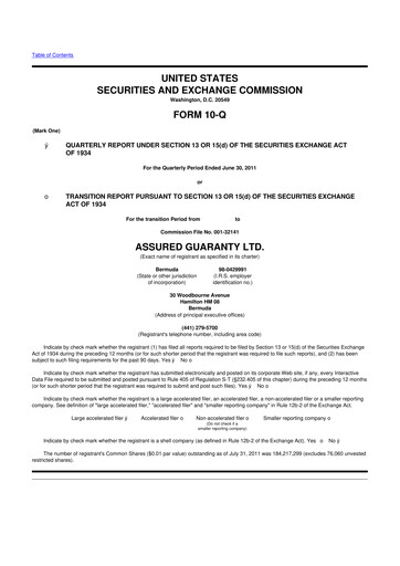 Miniature Assured Guaranty 10-Q Rapport trimestriel  