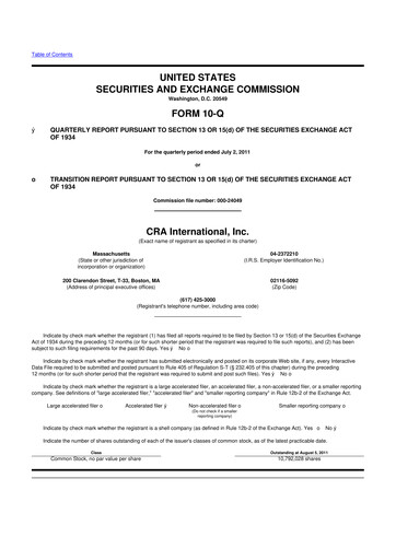 Thumbnail CRA International
 10-Q Quarterly Report FY2011 